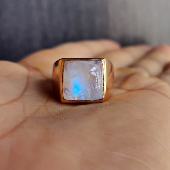 Natural Rainbow Moonstone Ring, Moonstone Man Women Ring, 925
