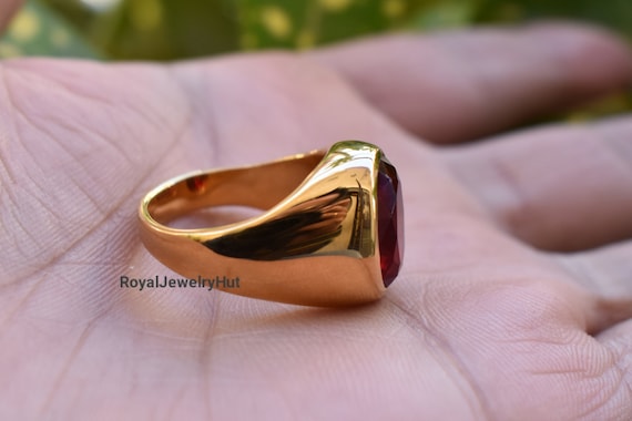 Buy Natural Garnet Ring, 925 Solid Sterling Silver Ring, 22k Gold 