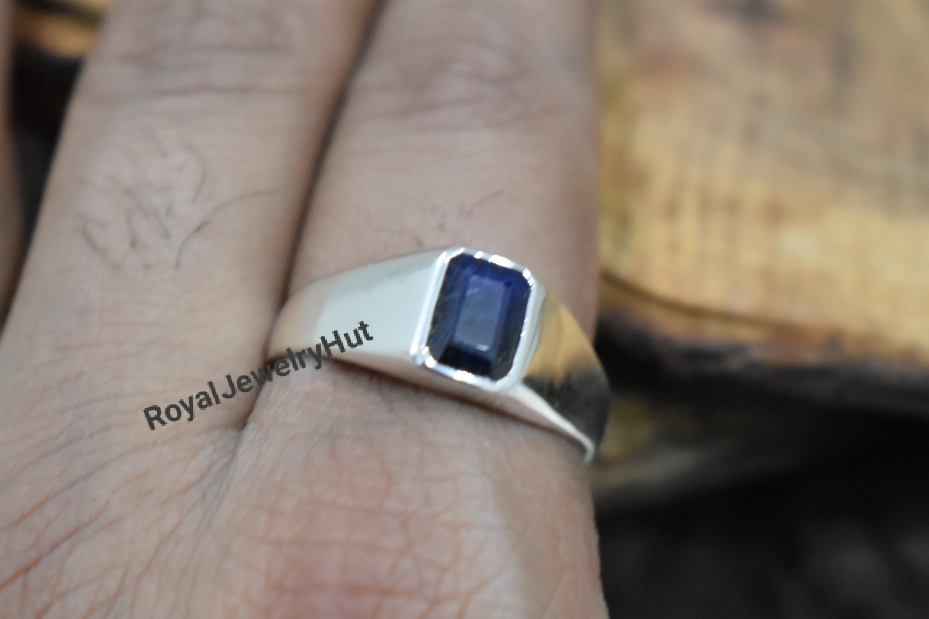 Mens Ring Blue Sapphire Ring 925 Solid Sterling Silver Ring - Etsy