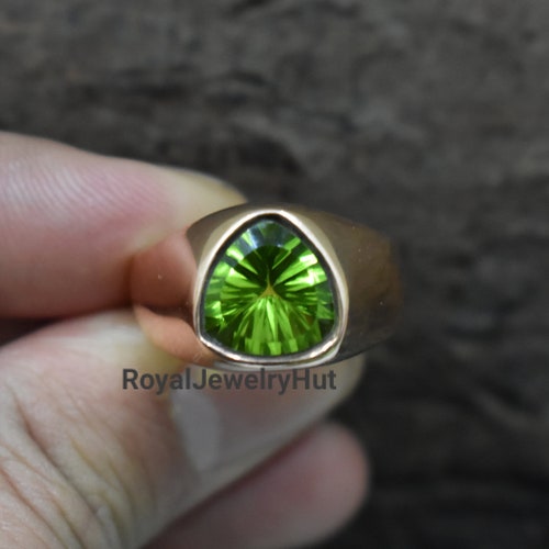 Bague péridot, taille ancienne, bague en argent sterling massif 925, remplissage d'or 22 carats, bague péridot vert avec pierres précieuses, bague femme, bague homme, bague cadeau