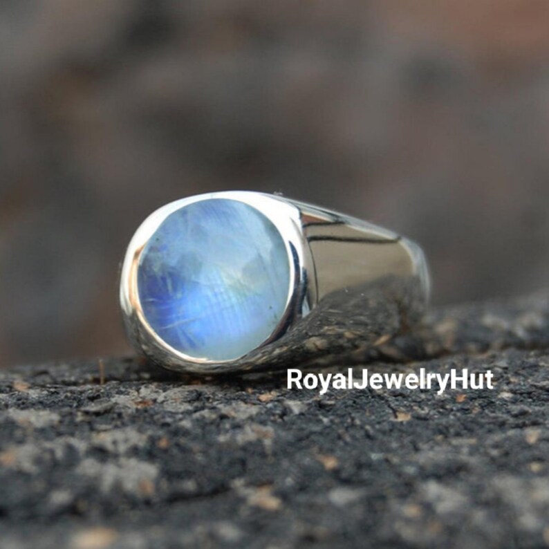 Rainbow Moonstone Ring, Mens Ring, Signet Ring, Blue Flash Moonstone Ring, 925 Solid Sterling Silver Ring, 22k Gold Fill, Statement Ring 