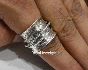 925 Sterling Silver Spinner Ring, Handmade Boho Fidget Ring