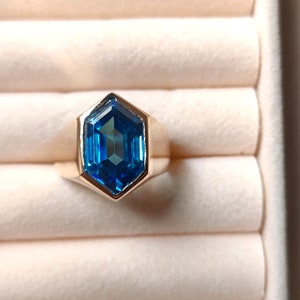 London Blue Topaz Hexagon Ring For Men, 925 Sterling Silver Ring, Valentine's Day Gift for Men, Signet Ring For Him, Birthday Gift For Men