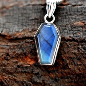 Labradorite Coffin Pendant, 925 Sterling Silver Gemstone Necklace