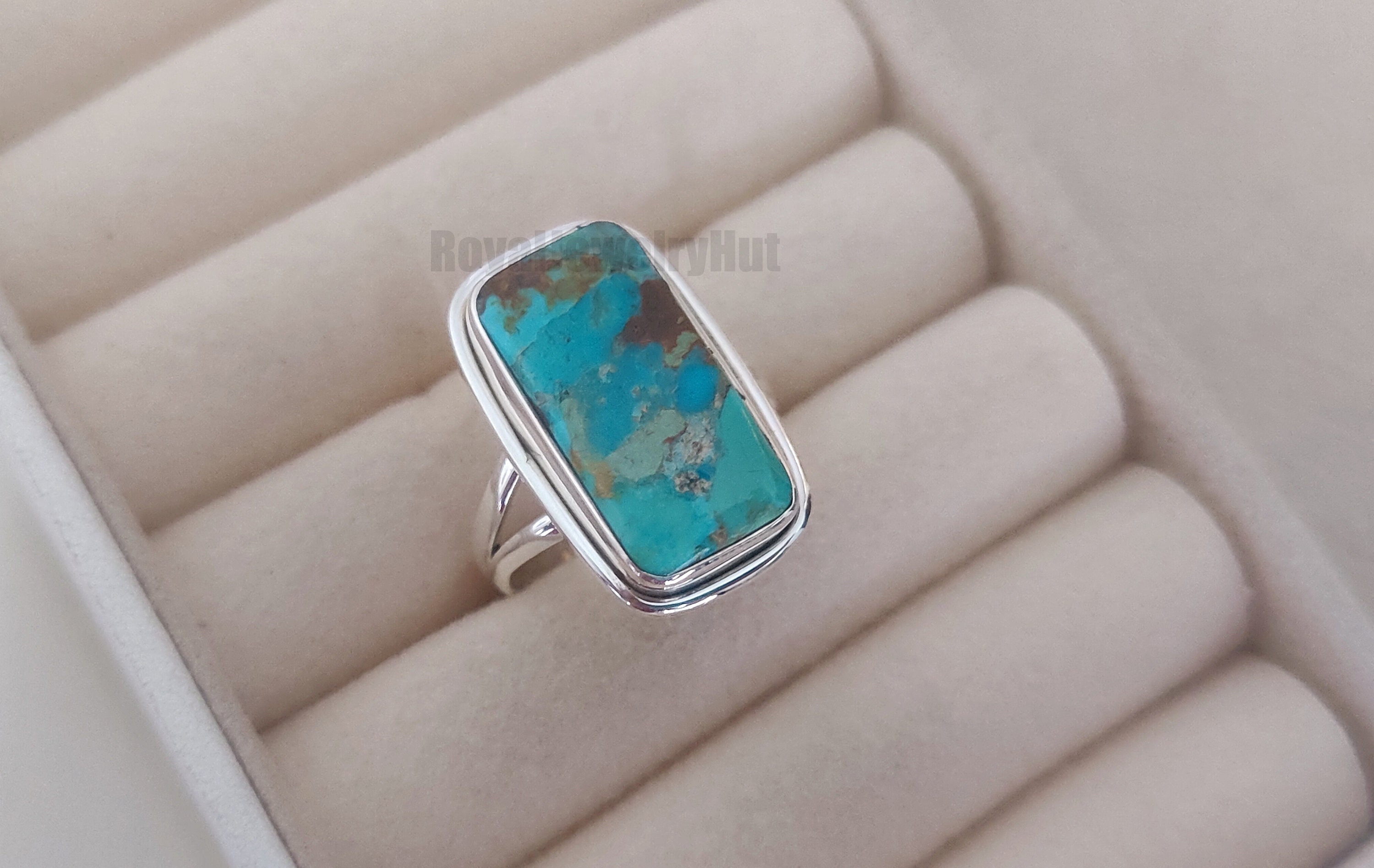 Handmade Blue Copper Turquoise Bracelet – 925 Sterling Silver, Boho Bezel Set, India