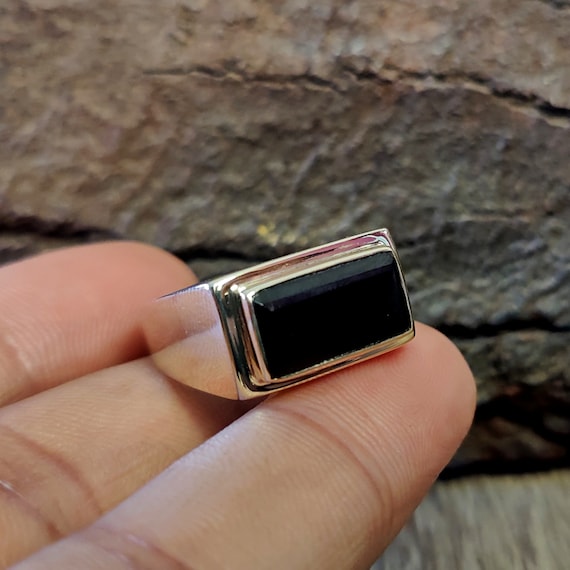 Mens Real Solid 925 Sterling Silver Black Onyx Signet Ring
