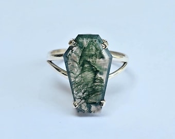 Anello a bara, anello in agata muschiata, anello in argento sterling massiccio 925, anello boho, gioielli fatti a mano, anello con pietra preziosa a bara in agata muschiata, anello statement