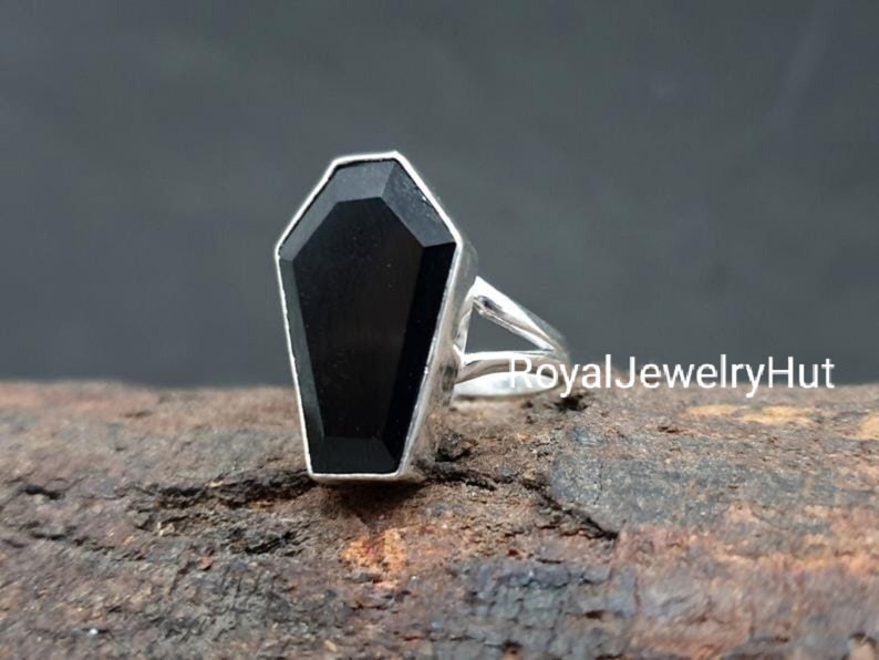 Jewelry Black Onyx Ring Handmade Ring Onyx Coffin Gemstone Ring Coffin Box Halloween Gift Coffin Jewelry 925 Solid Sterling Silver Ring Rings