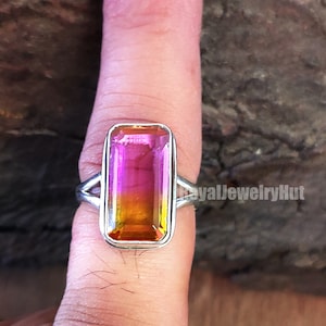 Ametrine Ring, Octagon Ametrine Ring, Womens Ring, 925 Sterling Silver Ring, Gemstone Ring, February Birthstone Ring, Handmade Ring