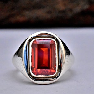 Natural Garnet Ring, 925 Sterling Silver Ring, Handmade Ring, Emerald Cut Garnet Ring, Rectangle Designer Garnet Ring, Women Statement Ring