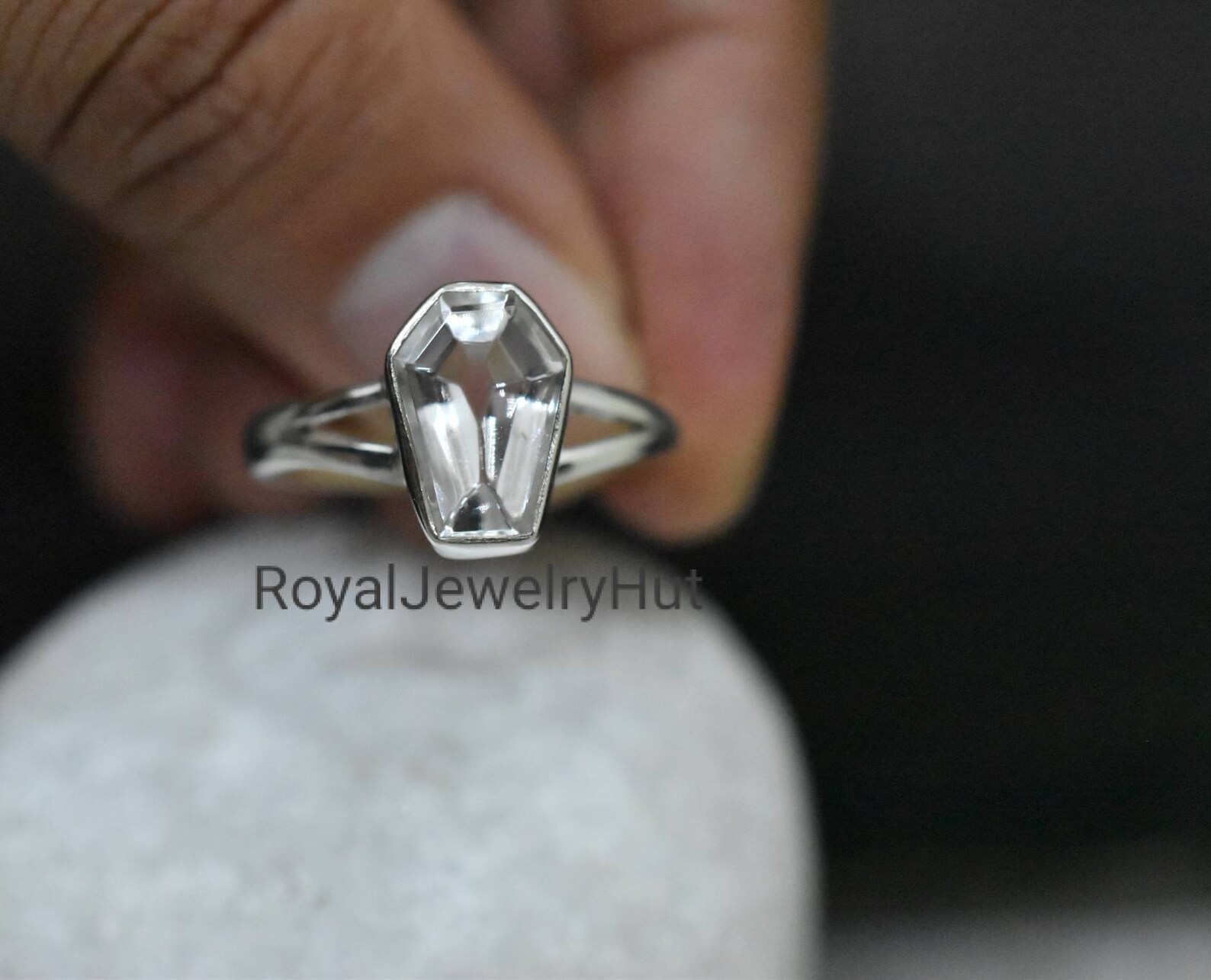Tiny Coffin Ring Clear Quartz Ring Solid Sterling Silver Etsy