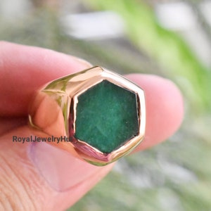 Natural Emerald Ring, Mens Ring, 925 Solid Sterling Silver Ring, 22k Gold fill, Signet Ring, Emerald Jewelry, Green Stone Ring, Gift Ring