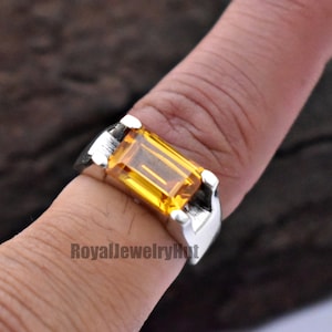 Citrine Signet Ring Rectangle, 925 Solid Sterling Silver Ring, Yellow Gold Ring, Citrine Quartz Signet Ring, Gift Ring, Women Ring, Men Ring