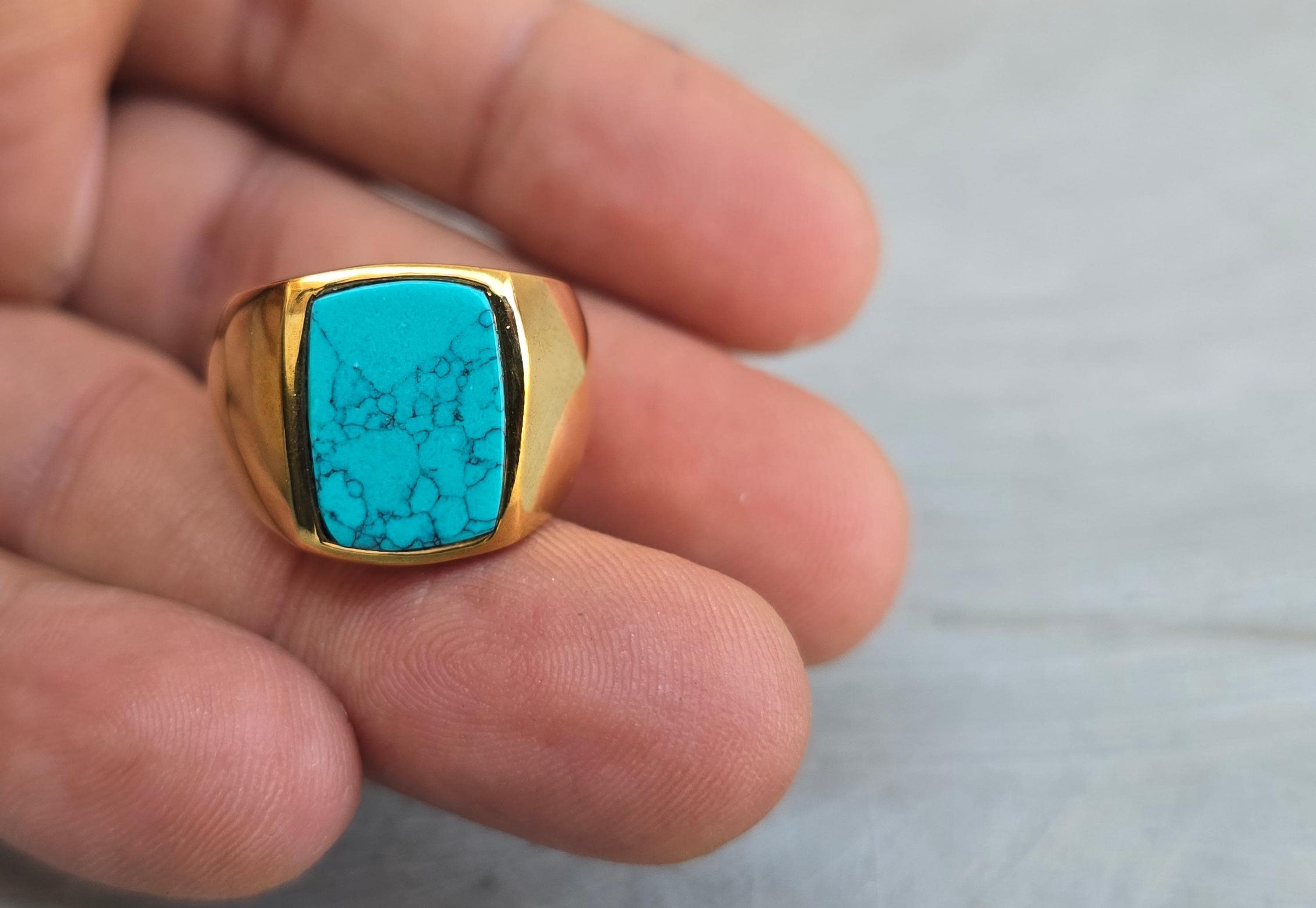 アクセサリー SAAD Turquoise Signet Ring 925 Turquoise Signet Ring, 925 Solid Sterling Silver, Handmade