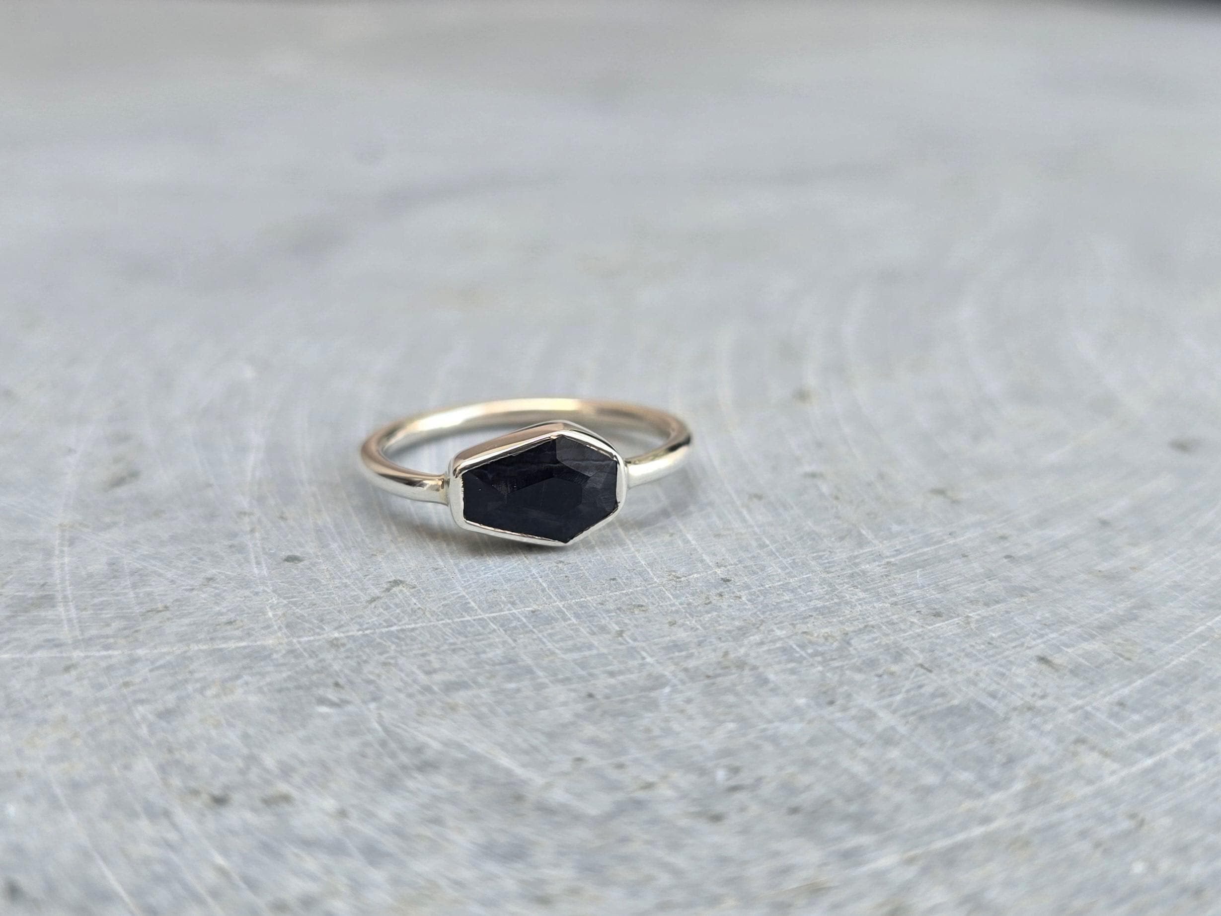 Bague En Argent Sterling 925 Forme Cercueil - Pierre D'onyx Noire Naturelle 9x16mm, Faite Main - Neuf Avec étiquettes