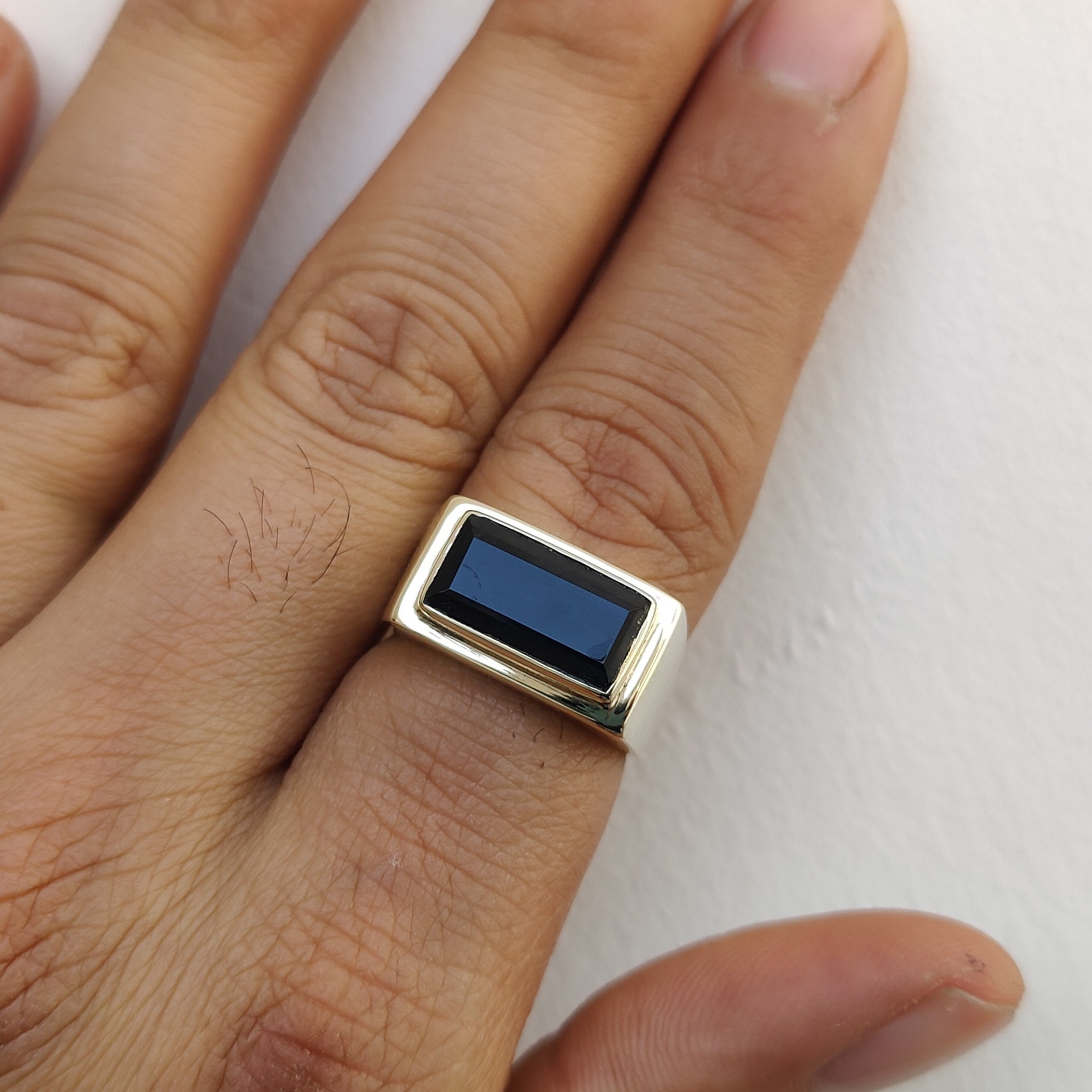925 Solid Sterling Silver Black Onyx Ring, Signet Mens Ring