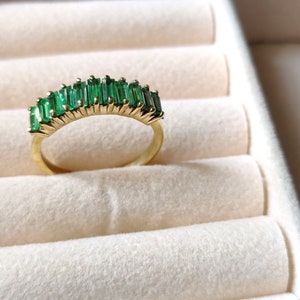 Baguette Emerald Ring: Solid Silver Half Eternity Band image 8