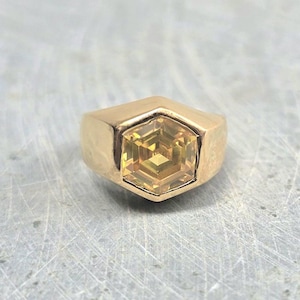 Vintage Hexagon Citrine Signet Ring - 925 Sterling Silver, November Birthstone Citrine Promise Anniversary Ring, Halloween Gift for Mom