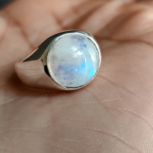 Rainbow Moonstone Ring, Mens Ring, Signet Ring, Blue Flash Moonstone Ring, 925 Solid Sterling Silver Ring, 22k Gold Fill, Statement Ring