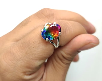 Oval Watermelon Tourmaline Gemstone 925 Sterling Silver Ring, Unisex Ring Jewelry, Fashionable Handmade Ring, Valentine's Day Gift