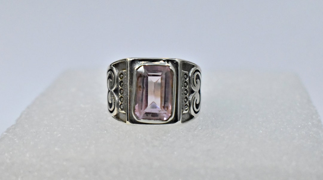 クンツァイトリング、925ソリッドスターリングシルバーリング、メンズ