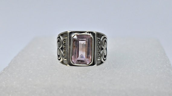 クンツァイトリング、925ソリッドスターリングシルバーリング、メンズ