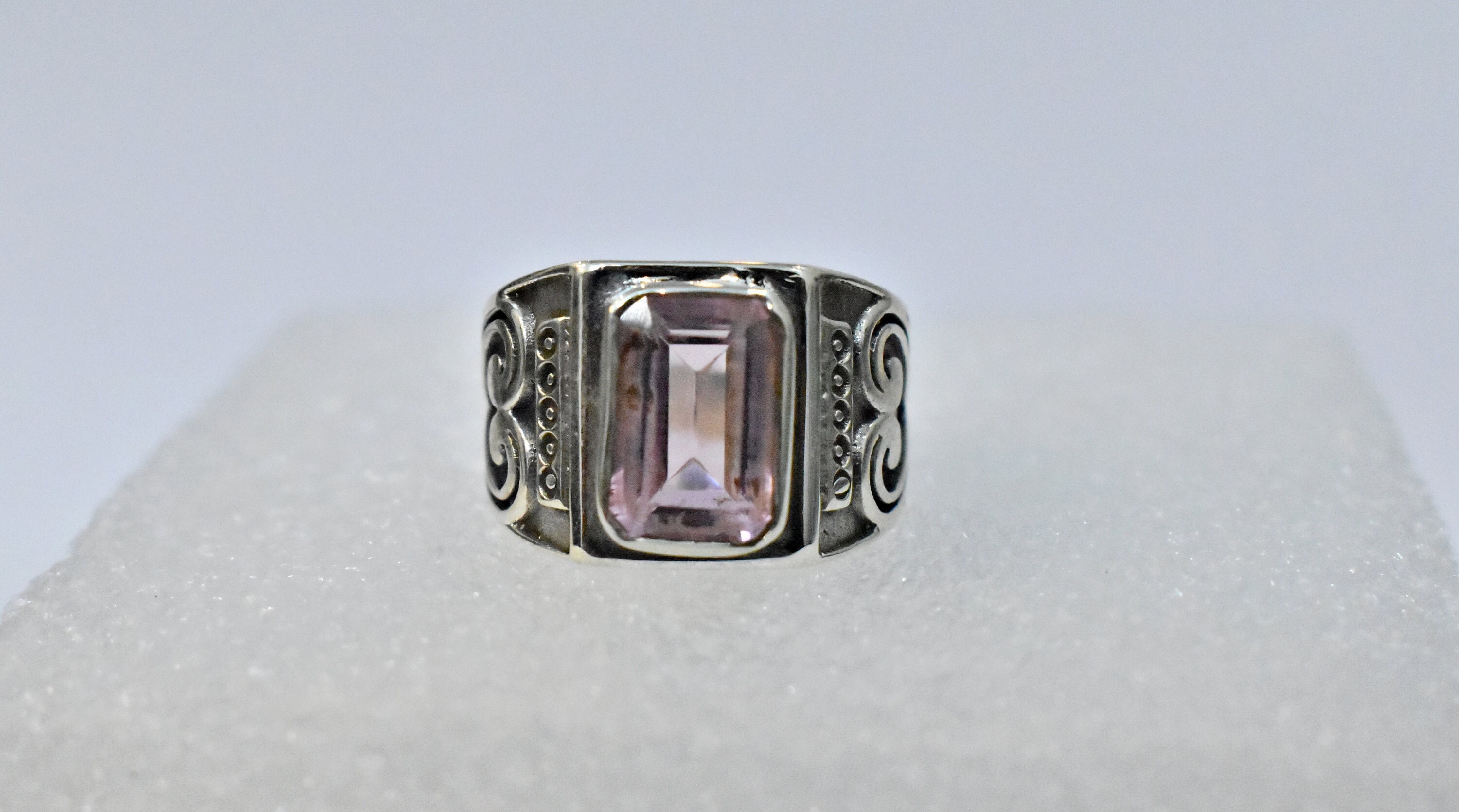 クンツァイトリング、925ソリッドスターリングシルバーリング、メンズ