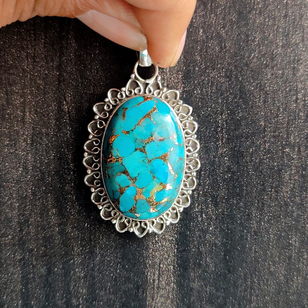 sterling silver turquoise pendant 大ぶり Turquoise Pendant, Large