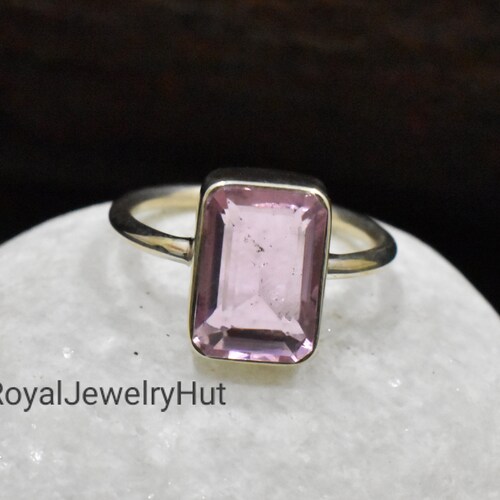 Bague taille coussin en kunzite rose, remplissage d'or 22 carats, argent sterling