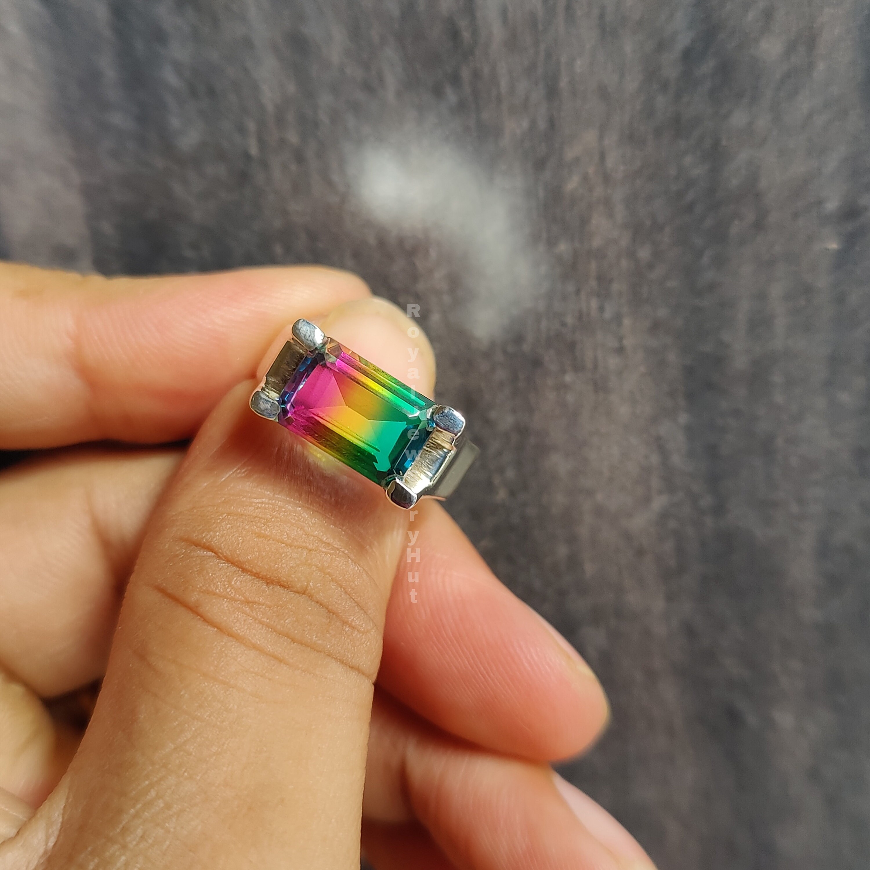 Anello Artigianale In Argento 925 Con Tormalina Anguria Naturale &ndash; Taglia Regolabile &ndash; Manisha Jewels