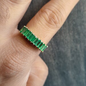 Baguette Emerald Ring: Solid Silver Half Eternity Band image 1