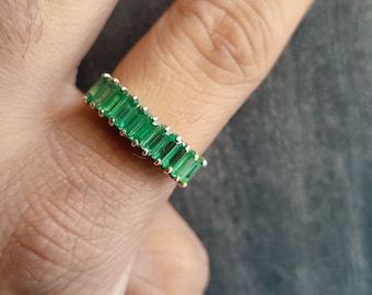 Baguette Emerald Ring: Solid Silver Half Eternity Band