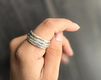 Spinner Ring, 925 Sterling Silver Ring for Women, Boho Chunky Ring, Wide Band Fidget Ring, Hammered Handmade Meditation Ring