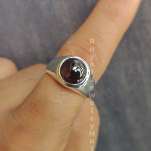 Natural Garnet Ring, Bohemian Signet Ring, 925 Solid Sterling Silver ...