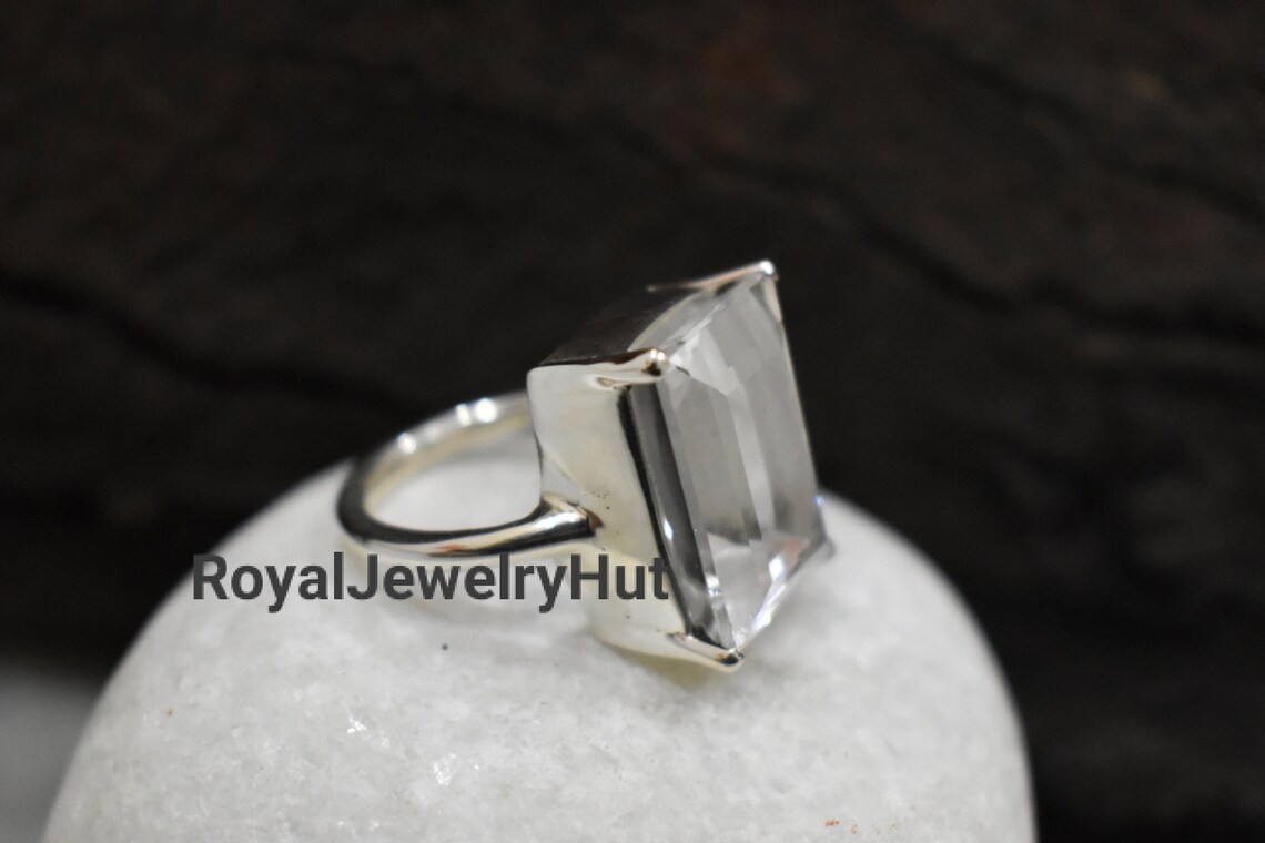 Clear Quartz Ring 925 Solid Sterling Silver Ring Crystal Etsy