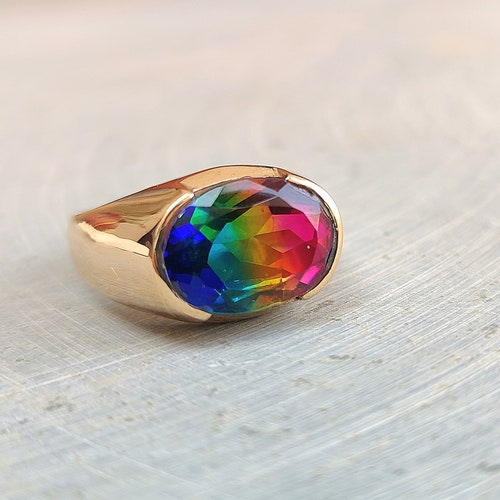 Anillo ovalado de turmalina sandía: joyería unisex de plata de ley 925.