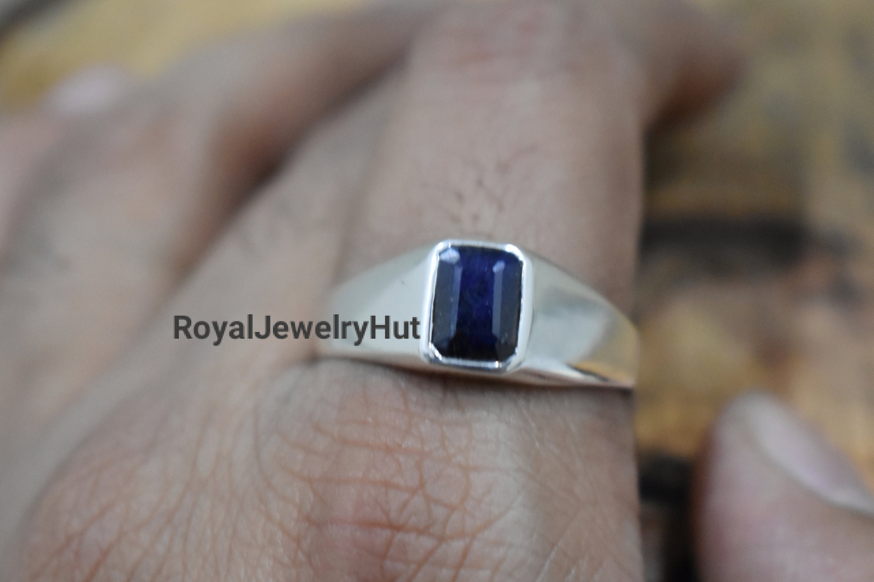 Mens Ring Blue Sapphire Ring 925 Solid Sterling Silver Ring Etsy