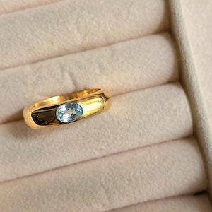 Natuurlijke zegelring aquamarijn, 22k gouden ring, 925 sterlingzilveren ring, ovale blauwe aquamarijn geboortesteenring voor mannen en vrouwen