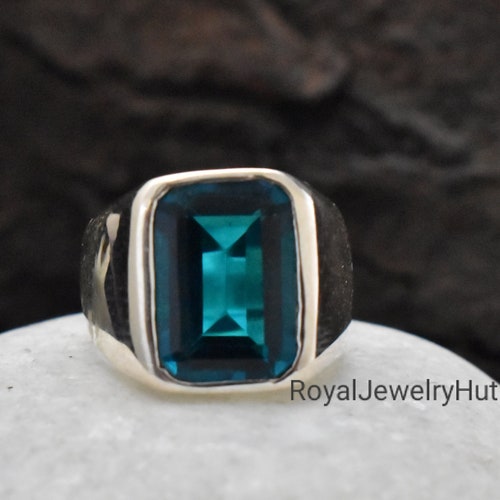 Anillo de topacio azul de Londres, anillo de plata de ley maciza 925, anillo de oro relleno de 22 k, anillo de cuarzo con topacio azul, anillo para hombre, anillo de piedra preciosa, anillo de regalo