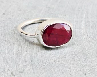 Oval Ruby Ring: 925 Sterling Silver Birthstone Jewelry