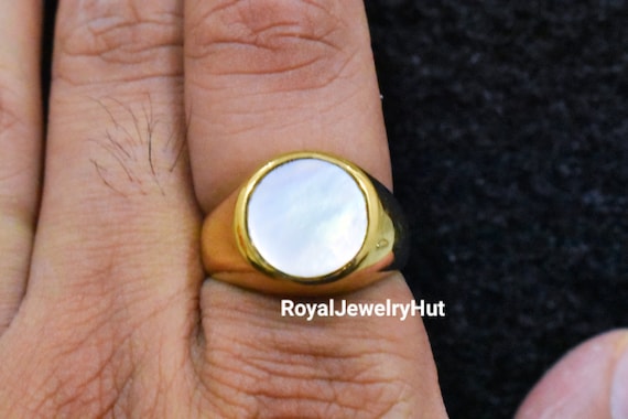 Men Natural Pearl Heraldic Signet Ring Anniversary Gift Oval Mid Century  Jewelry | eBay