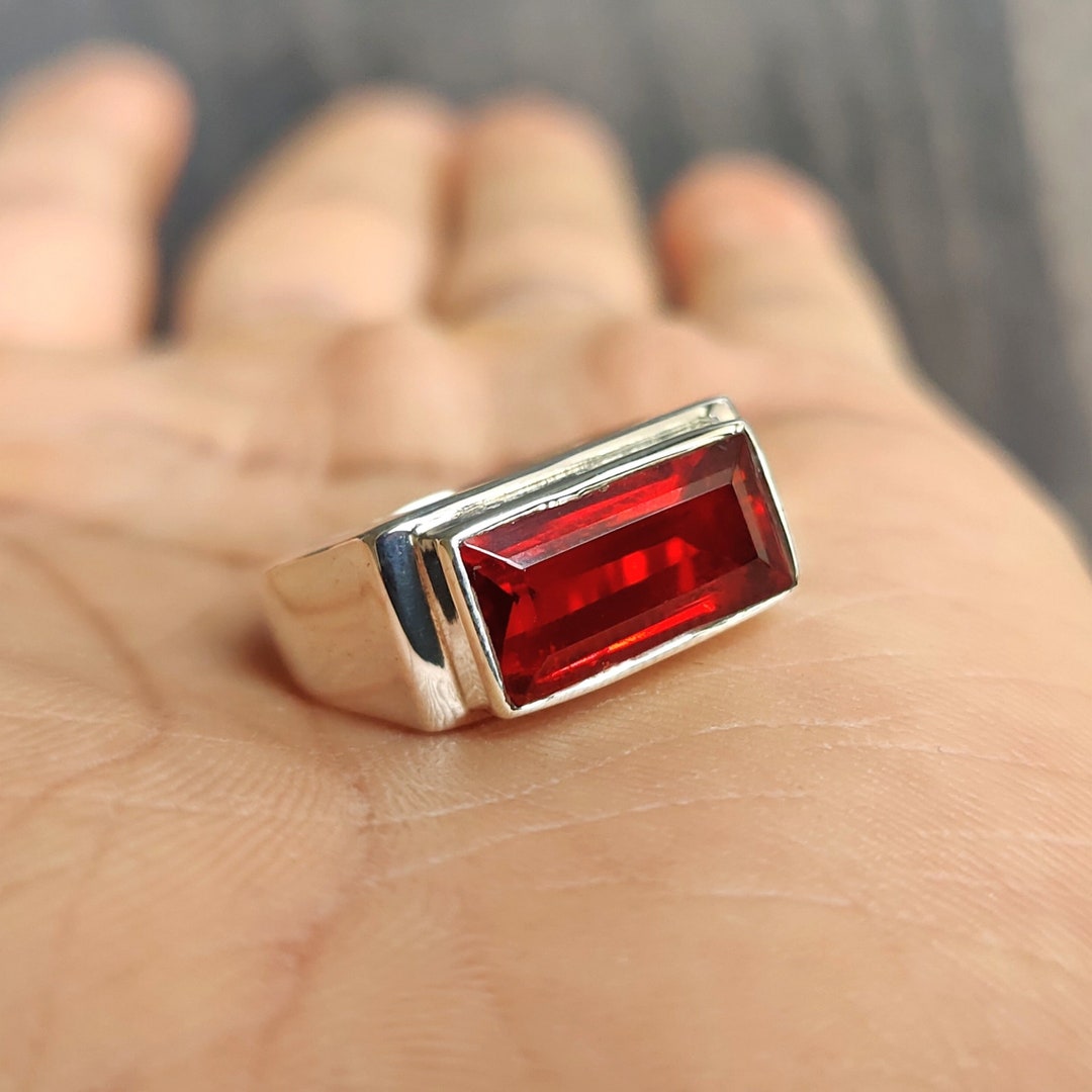 Handmade Garnet Signet Ring: 925 Sterling Silver Statement Jewelry - Etsy