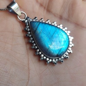 Natural Labradorite Pendant, Boho Pendant, 925 Solid Sterling Silver Pendant, 5 Designer Pendant, Summer Gift, Gift for Her