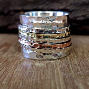 Sterling Silver Spinner Ring: Three Tone Fidget, Anxiety Relief