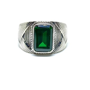 Mens Heavy emerald Ring, Bohemian Ring, 925 Solid Sterling Silver Ring, Designer Ring, Emerald Statement Ring, Gift for Christmas