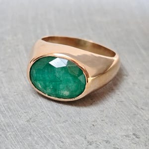 Natural Emerald Ring, Signet Ring, 925 Sterling Silver Ring, 22k Gold Fill,  Statement Ring, Gemstone Ring, Handmade Ring, Gift Ring