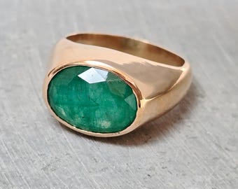Natural Emerald Ring, Signet Ring, 925 Sterling Silver Ring, 22k Gold Fill,  Statement Ring, Gemstone Ring, Handmade Ring, Gift Ring