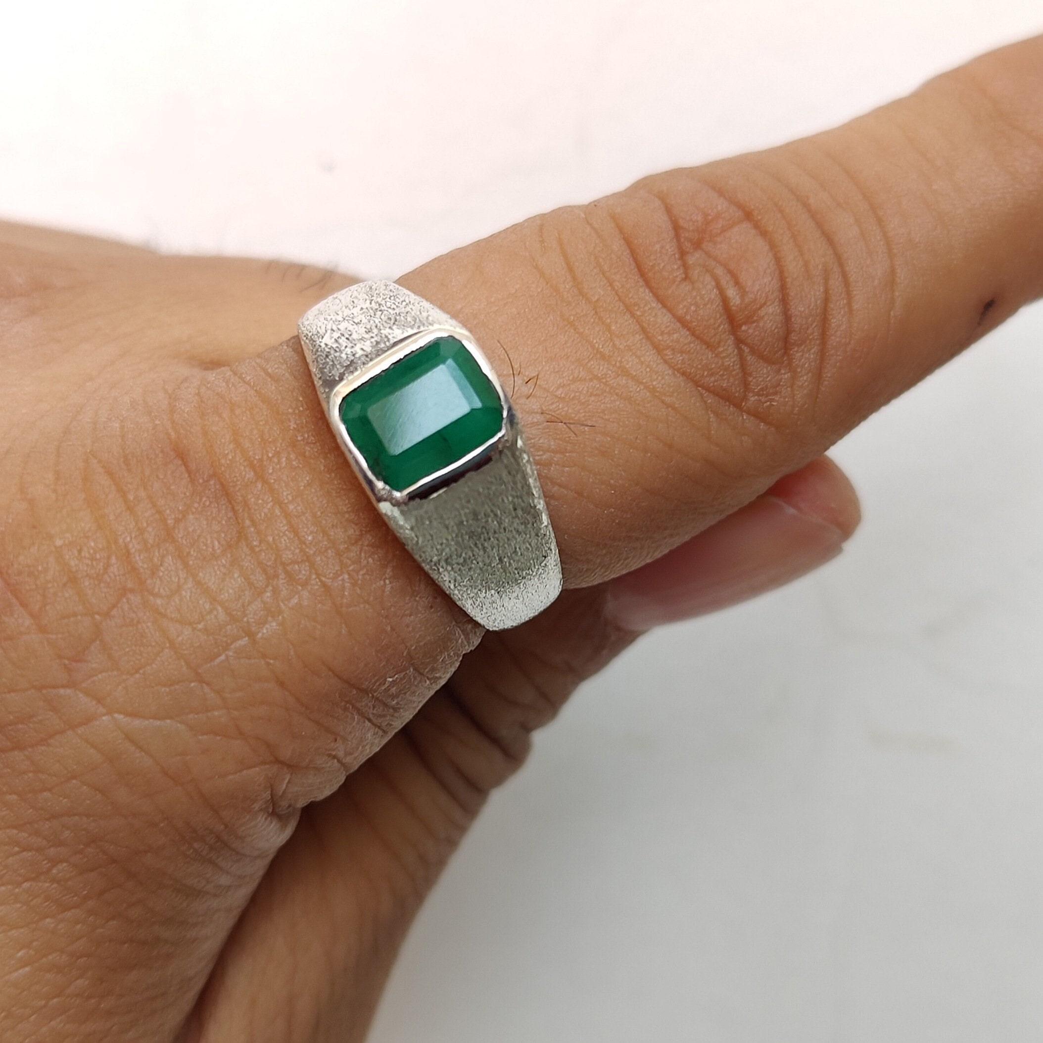 Semi-monture Bague Argent 925, Coupe émeraude 9x7 Mm, Sertie Lunette, Femme/homme