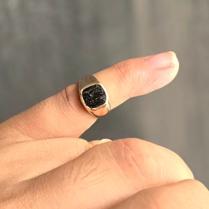 Black Tourmaline Signet Ring - 925 Sterling Silver Ring - Cushion Gemstone Ring for Men - Father&#39;s Day Gift - Black Tourmaline Promise Ring