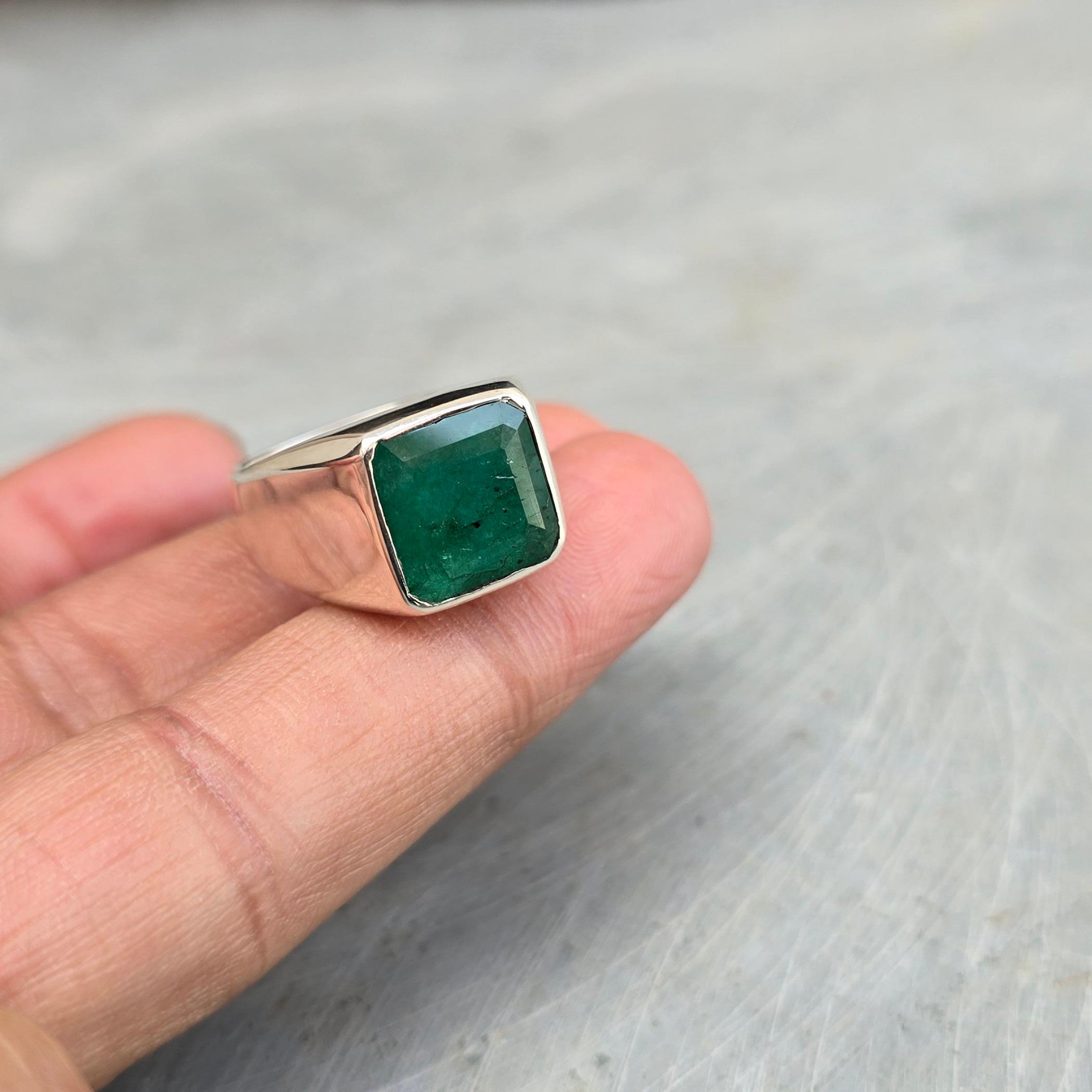 Natural Emerald Ring: Handmade 925 Sterling Silver, 22k Gold Fill